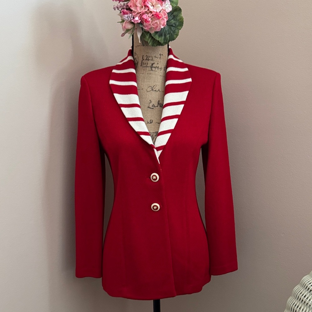 St John Red and White knit Women's Blazer